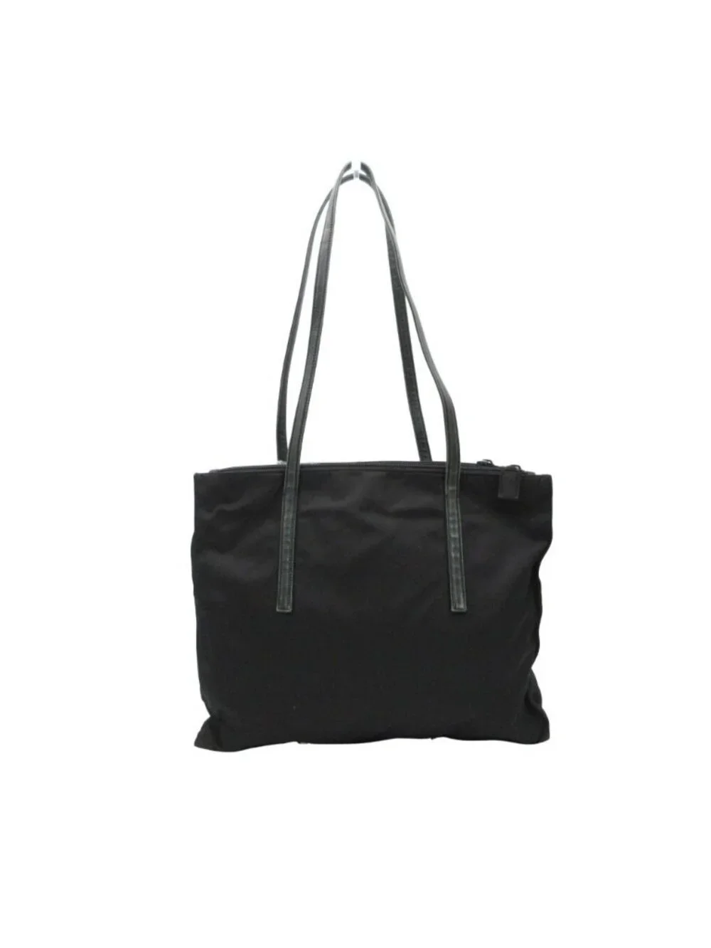 Prada Shoulder Bag Triangle Logo Nylon Tote Leather Handle Black